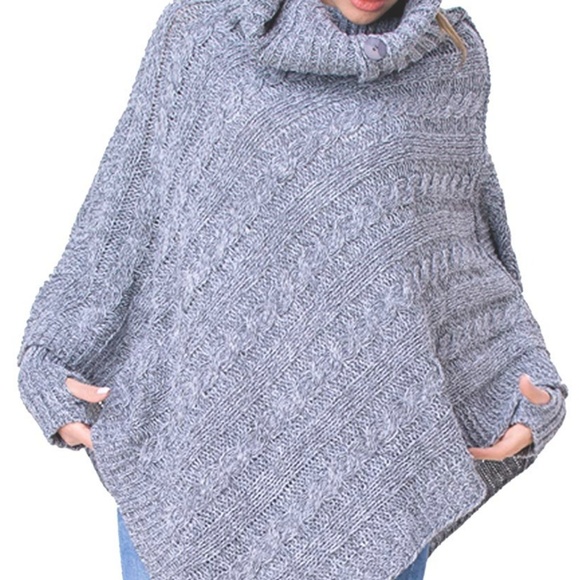 Knitted Sweater Cape/Ponch w/Fingerless Gloves - Picture 3 of 7